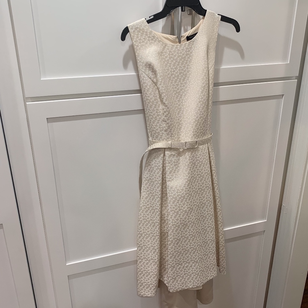 White House Black Market Gold/White Belted Dress